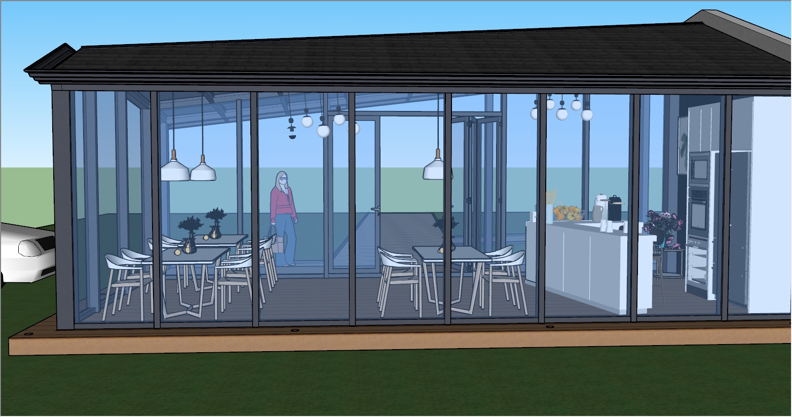 景区异形顶阳光房咖餐厅SU设计效果图