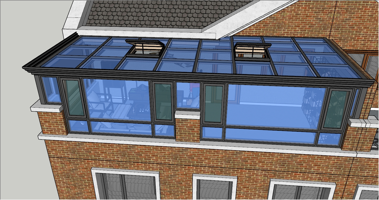 高端别墅三楼露台27平方阳光房设计效果图