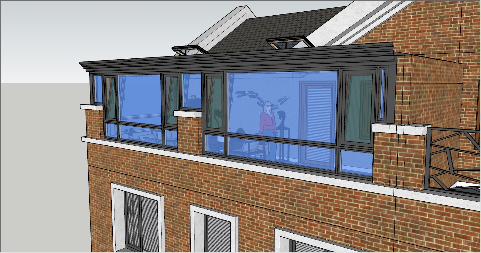 高端别墅三楼露台27平方阳光房设计效果图