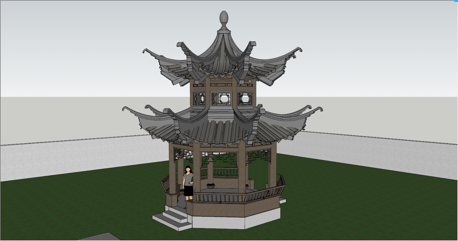 中式双层六角凉亭的设计