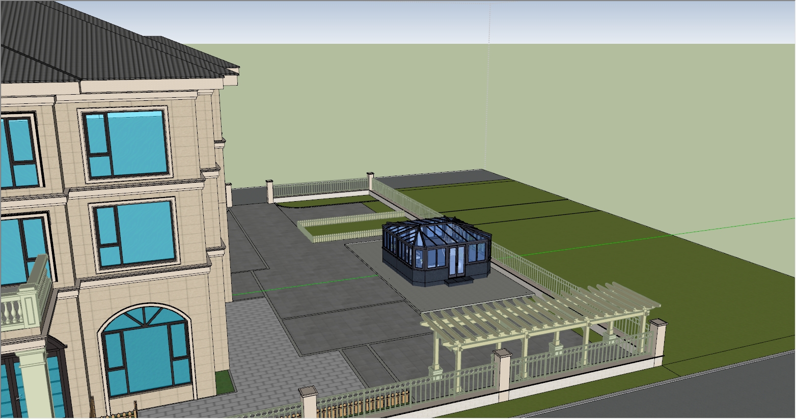 现代简约热带风情庭院阳光房SU设计效果图