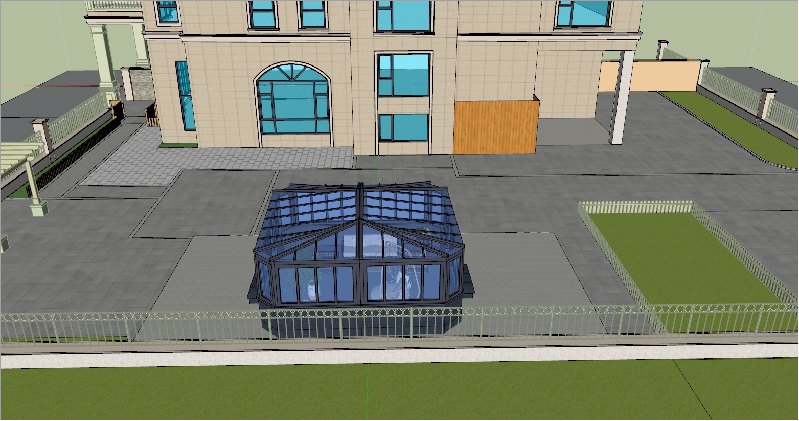 现代简约热带风情庭院阳光房SU设计效果图