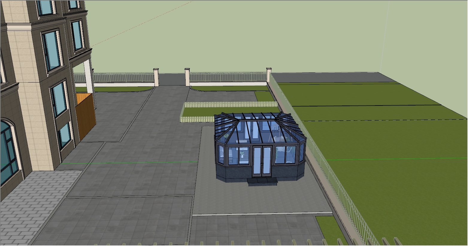 现代简约热带风情庭院阳光房SU设计效果图