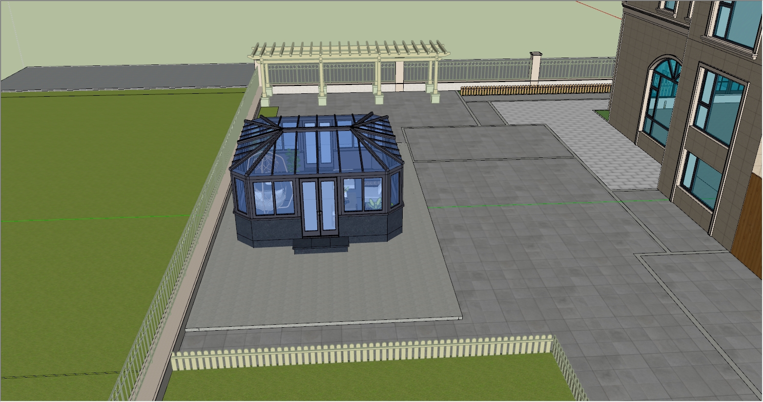 现代简约热带风情庭院阳光房SU设计效果图