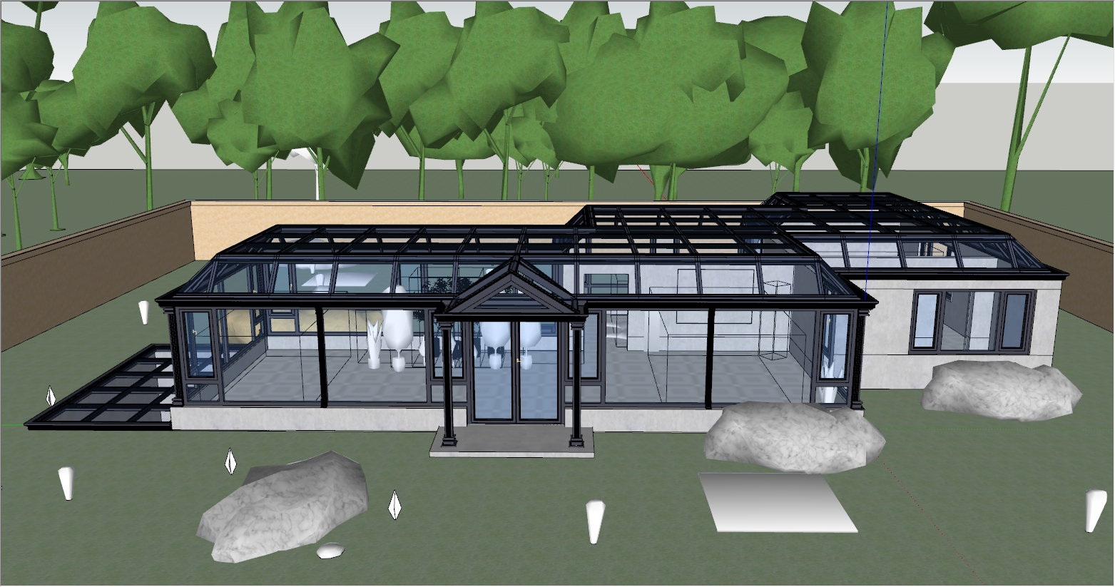 大型钻石顶庭院阳光房设计SU效果图