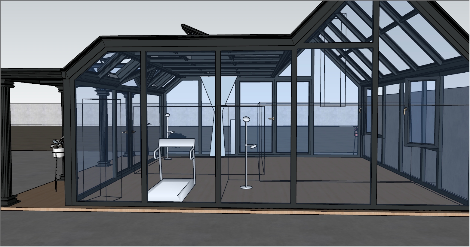 为了健身而设计的现代简约阳光房设计SU效果图