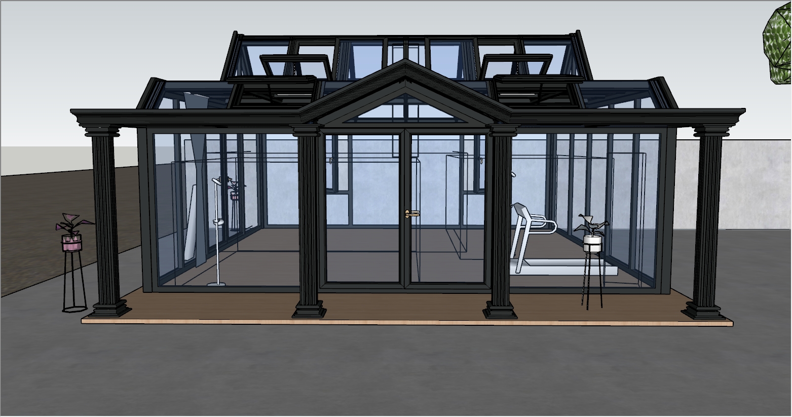 为了健身而设计的现代简约阳光房设计SU效果图