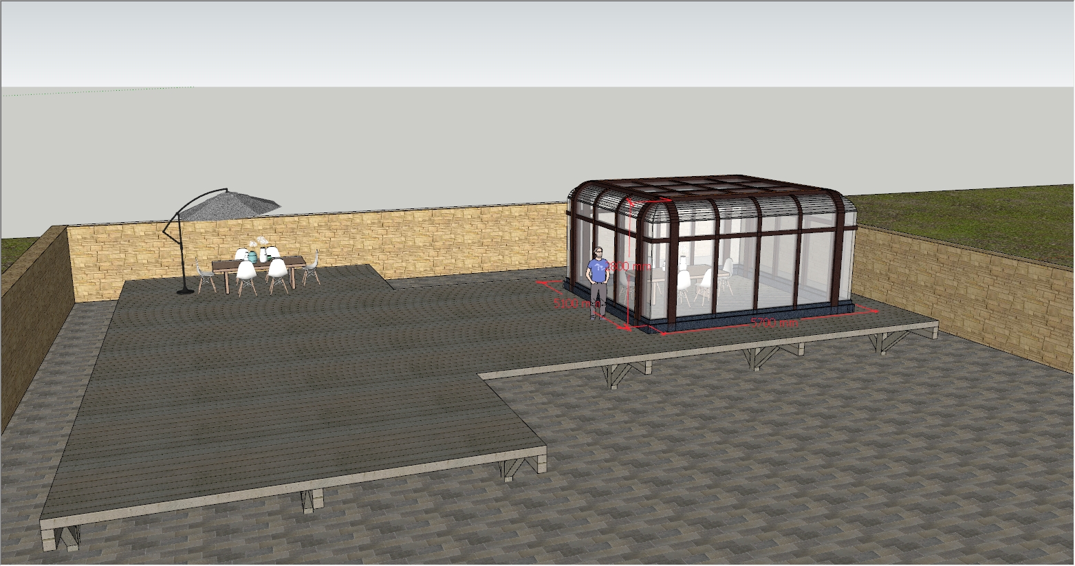 花园现代简约与自然融合风格的阳光房SU设计效果图