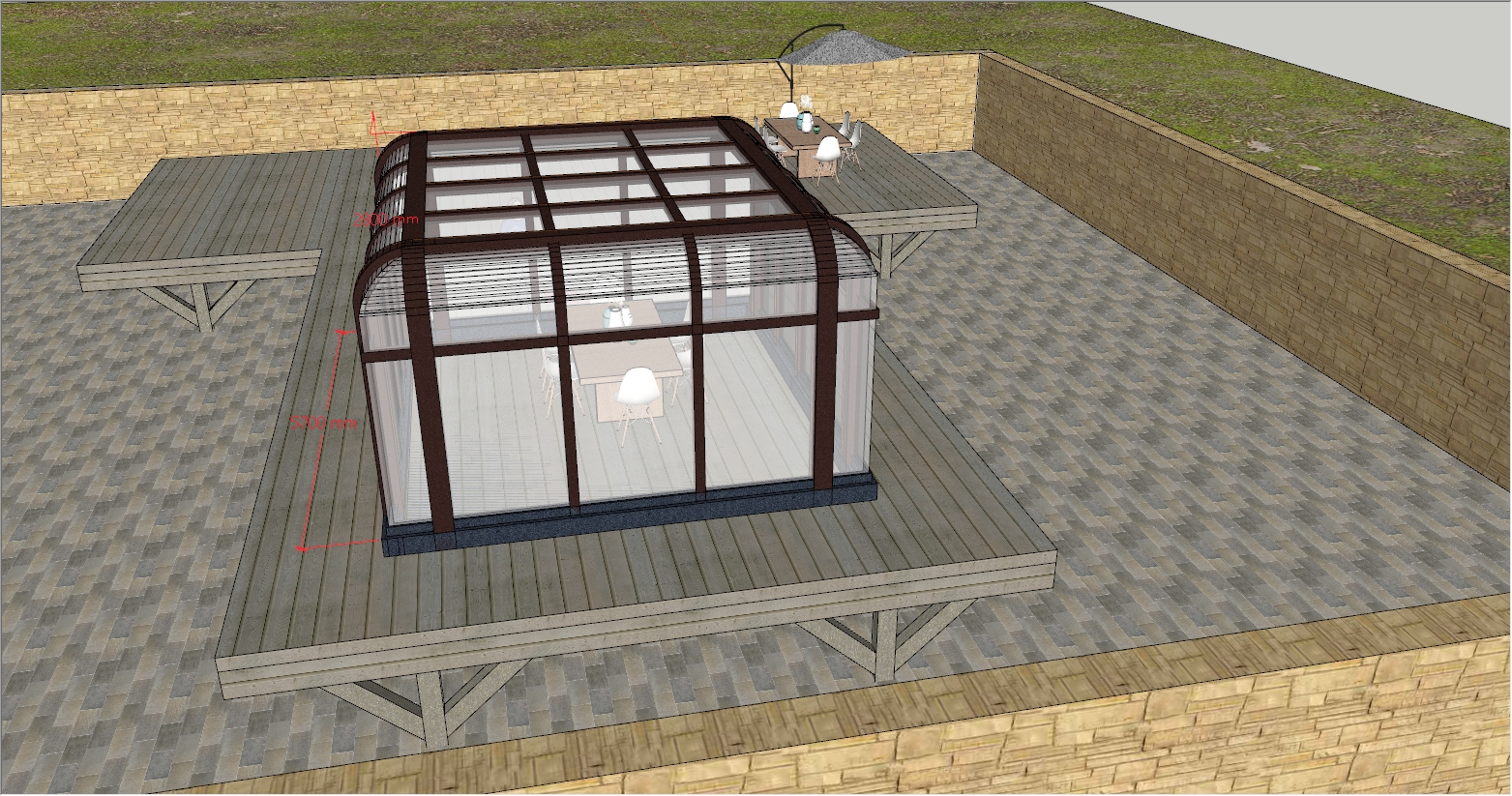 花园现代简约与自然融合风格的阳光房SU设计效果图