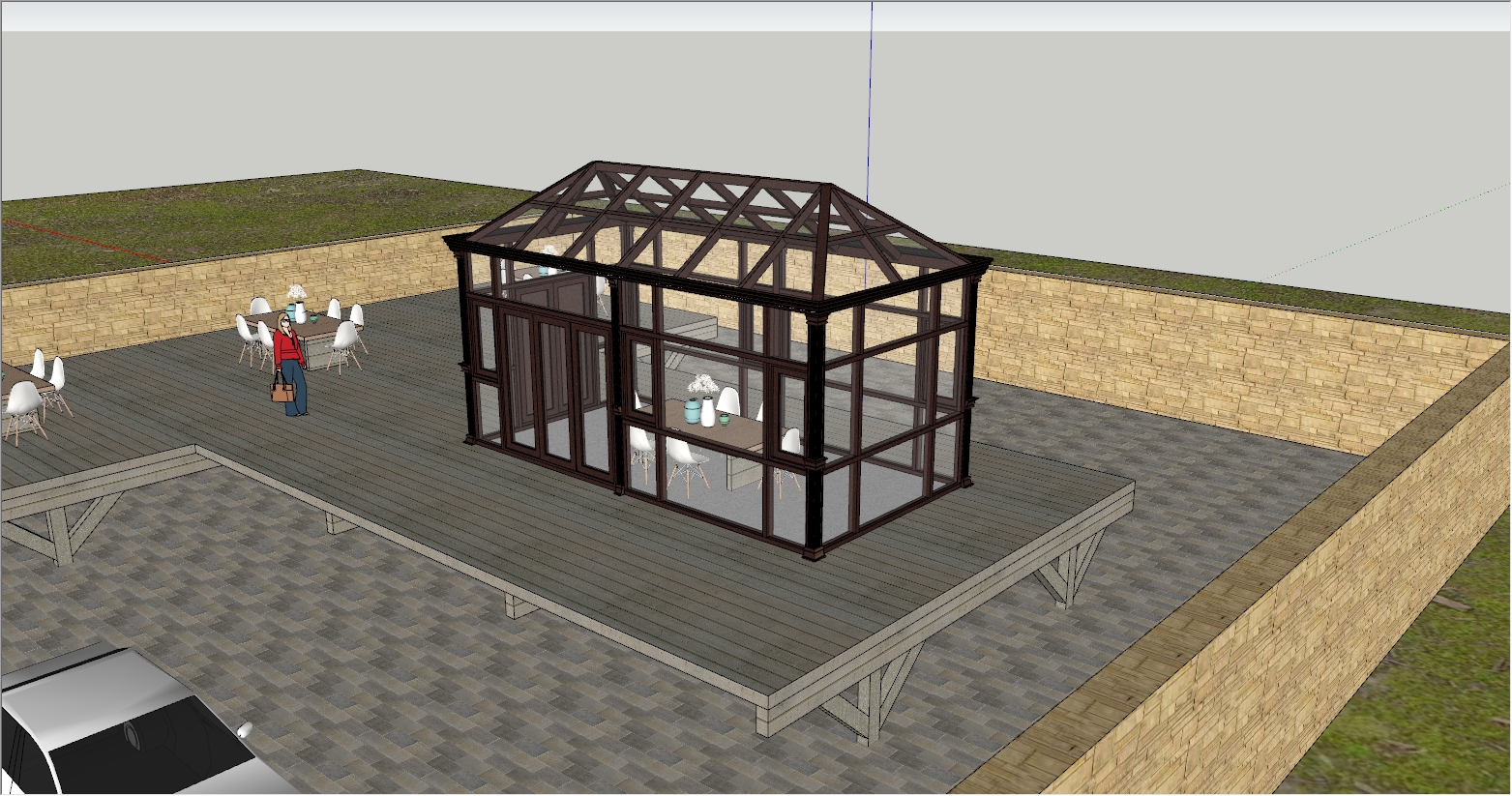 现代欧式简约风格庭院阳光房设计SU效果图