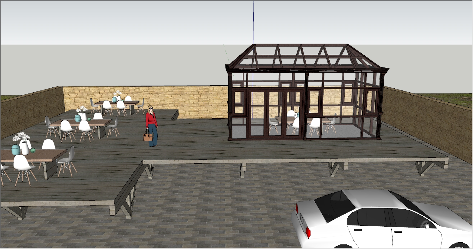 现代欧式简约风格庭院阳光房设计SU效果图