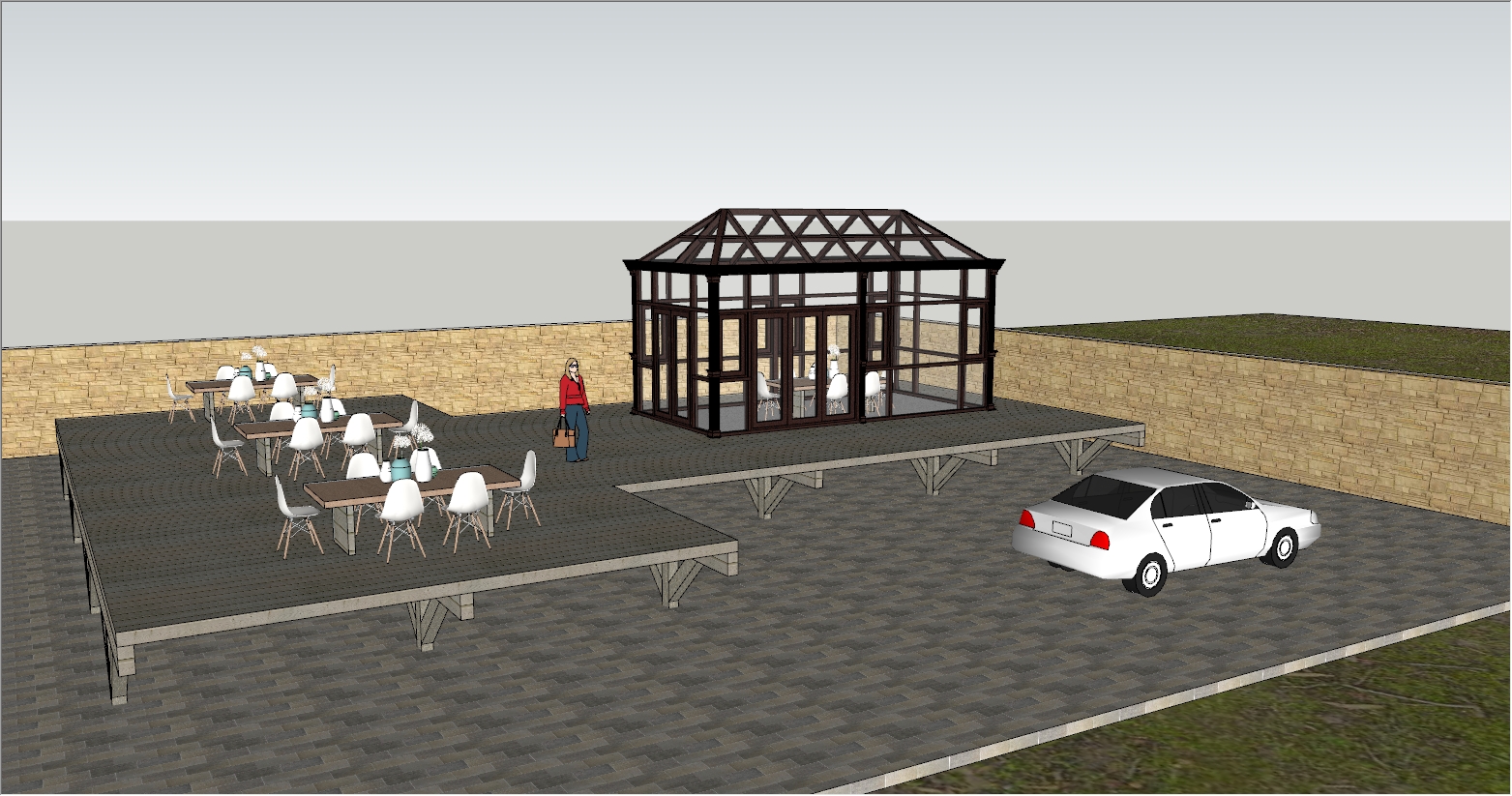 现代欧式简约风格庭院阳光房设计SU效果图