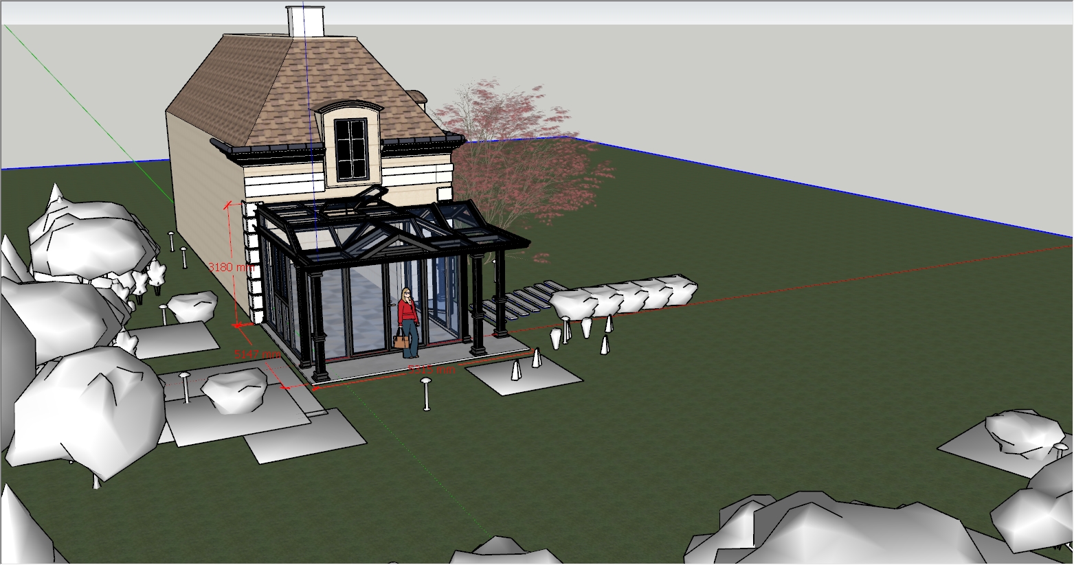 新古典与现代融合风格庭院花园阳光房SU设计效果图