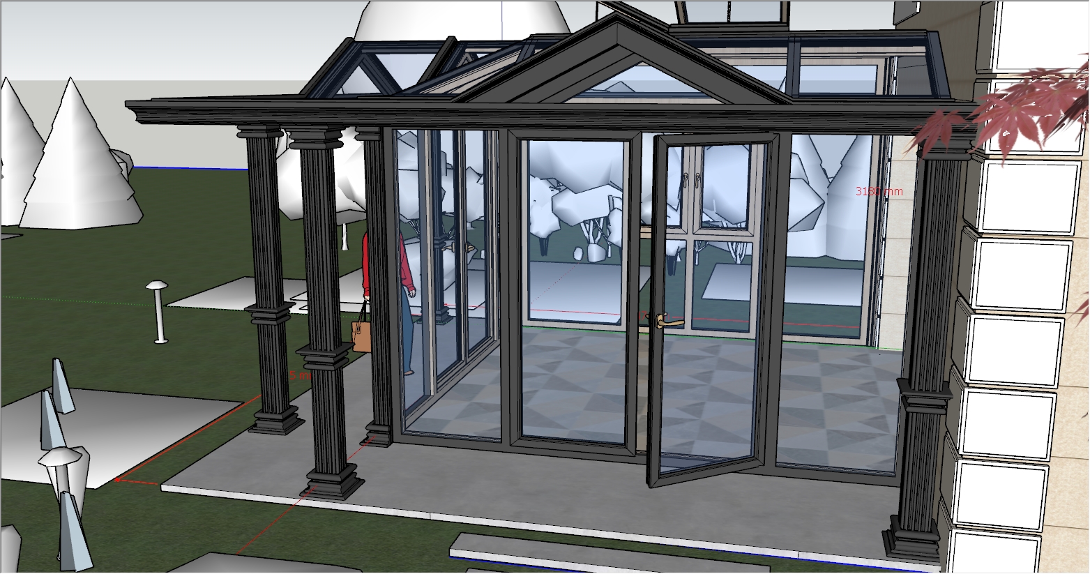 新古典与现代融合风格庭院花园阳光房SU设计效果图