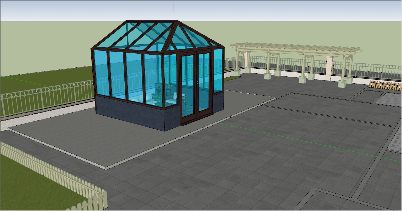 小型庭院阳光房茶室SU设计效果图