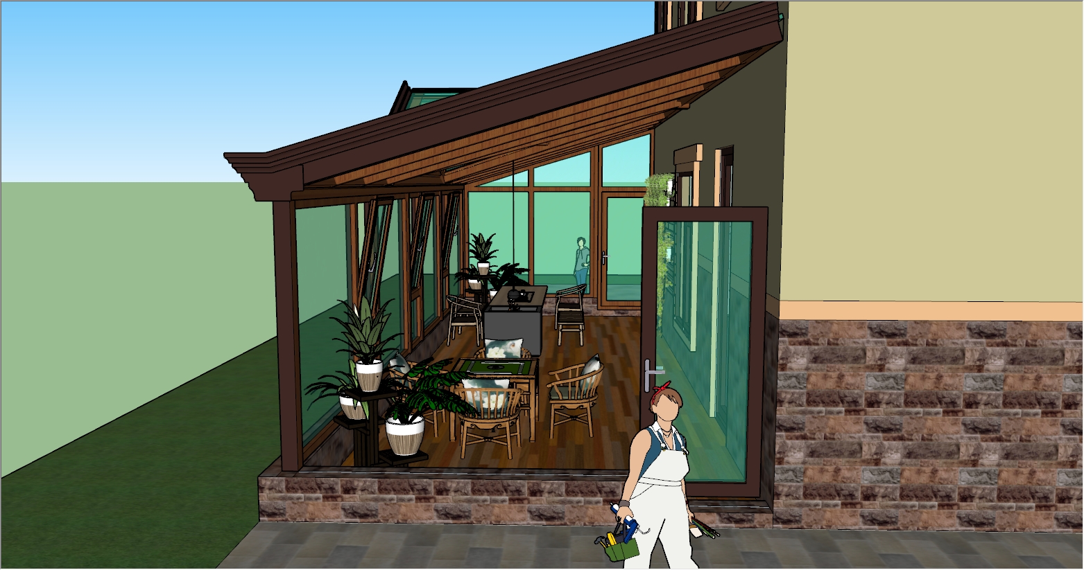 别墅后院大型阳光房SU设计效果图