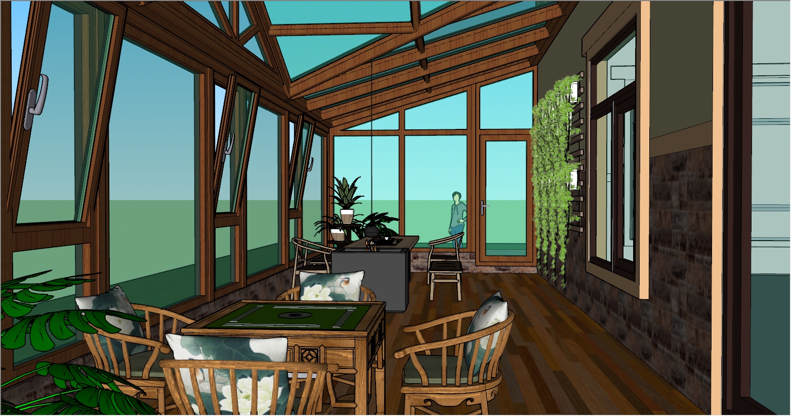 别墅后院大型阳光房SU设计效果图