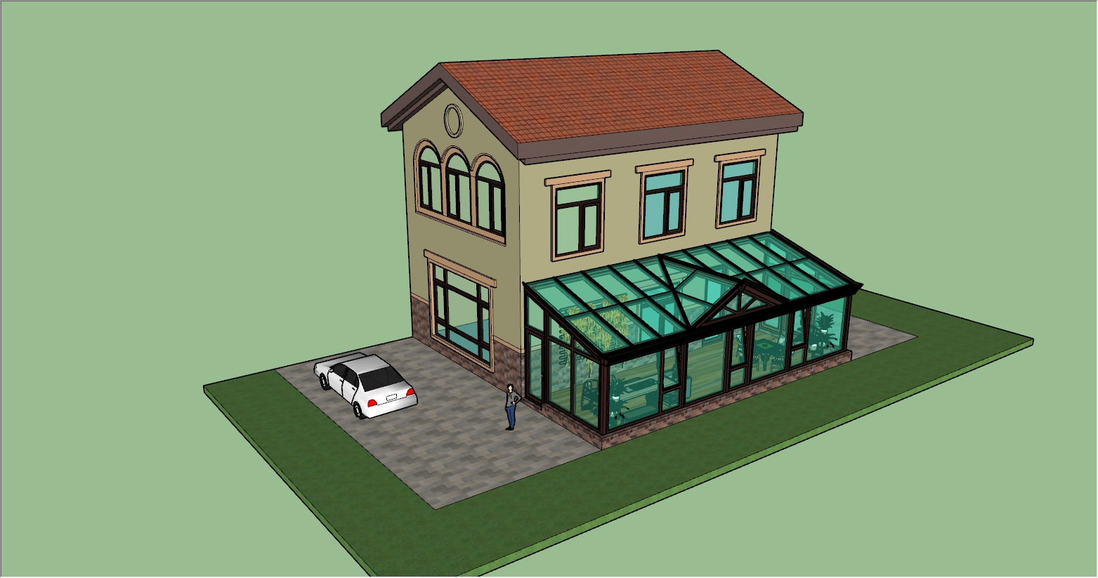 别墅后院大型阳光房SU设计效果图