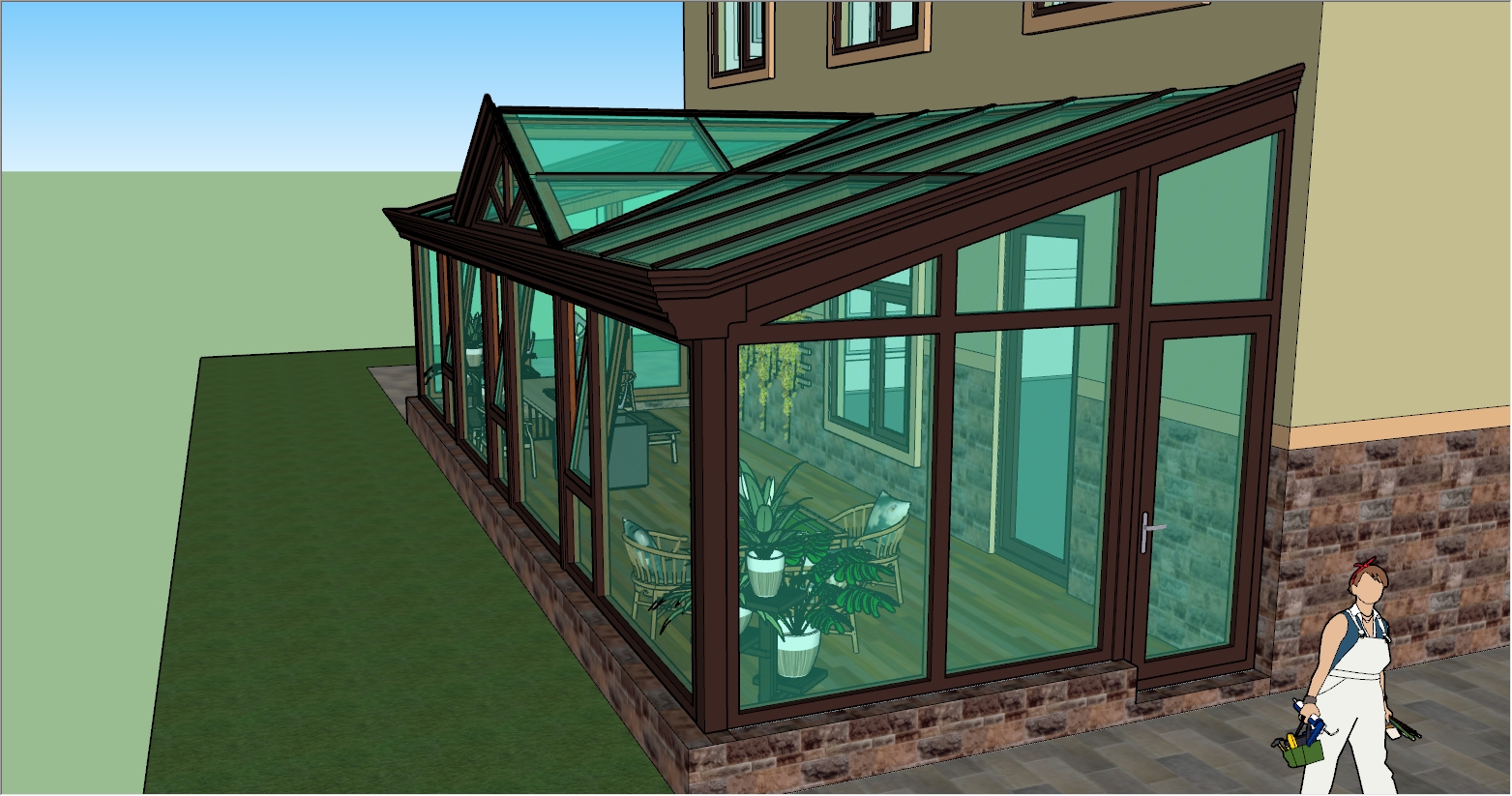 别墅后院大型阳光房SU设计效果图