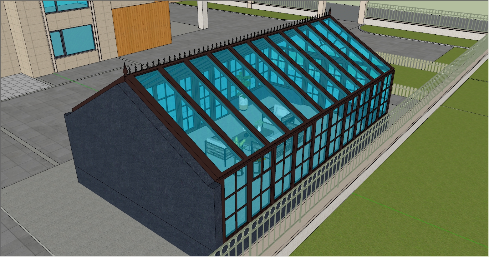 现代欧式混搭风格庭院阳光房SU设计效果图