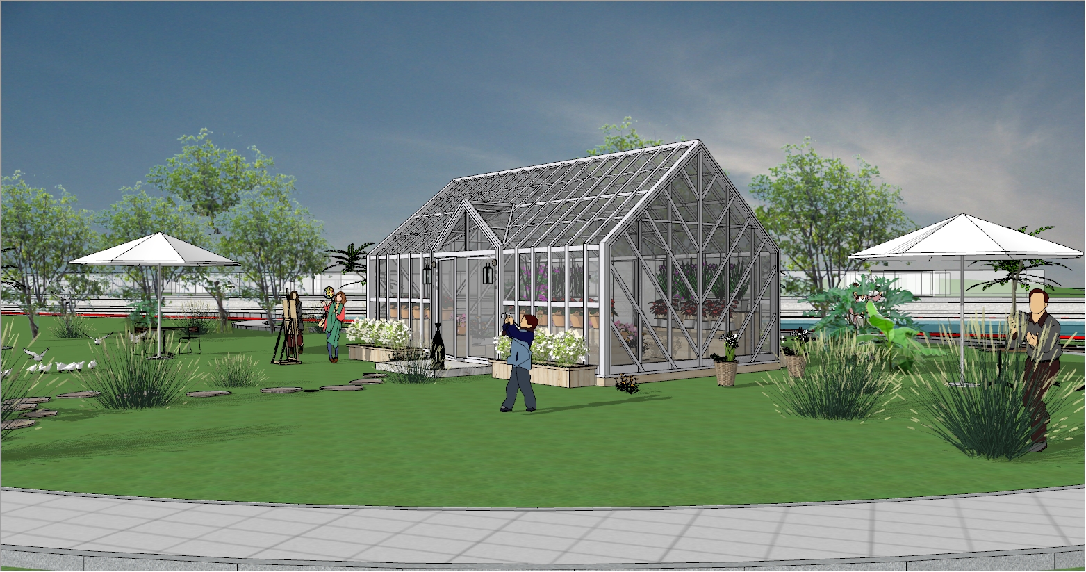 景区、公园玻璃花房阳光房设计SU效果图