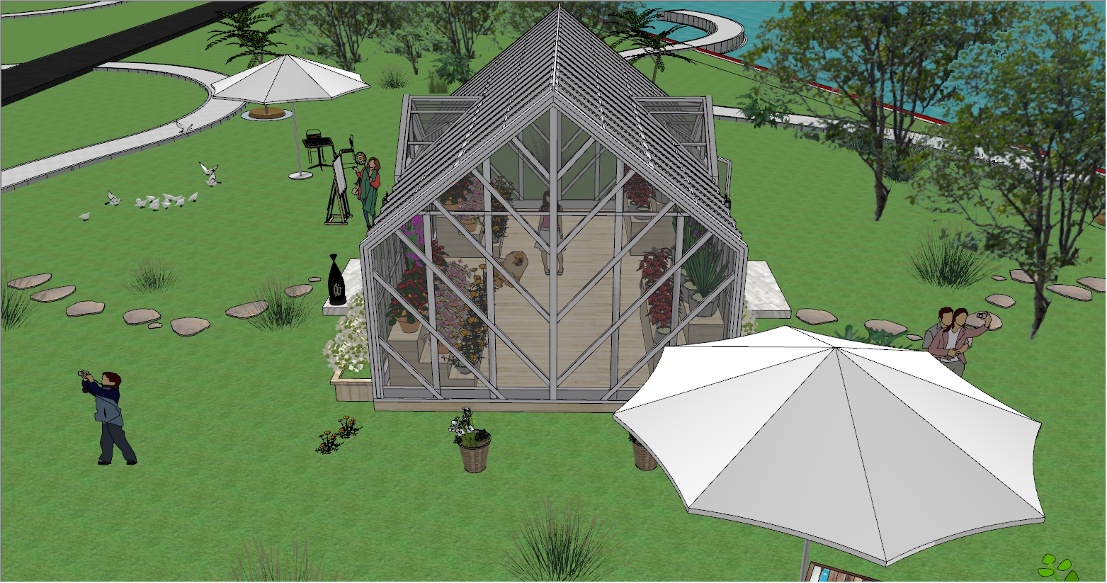 景区、公园玻璃花房阳光房设计SU效果图