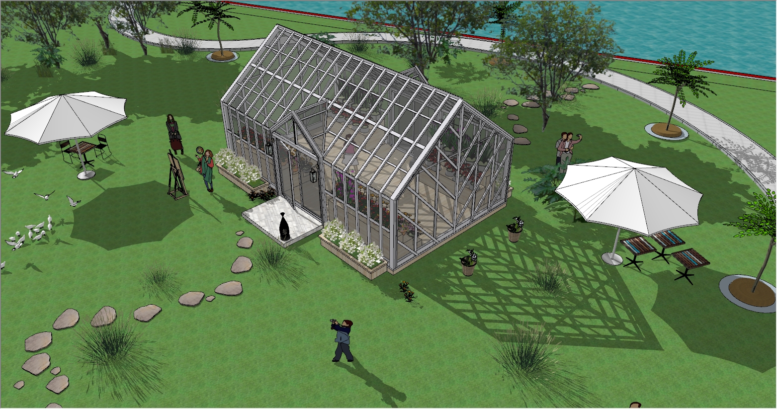 景区、公园玻璃花房阳光房设计SU效果图