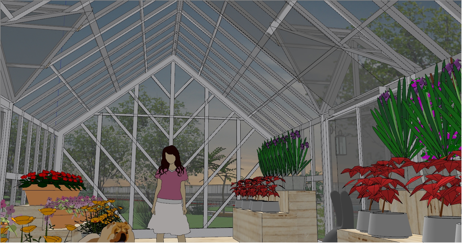 景区、公园玻璃花房阳光房设计SU效果图