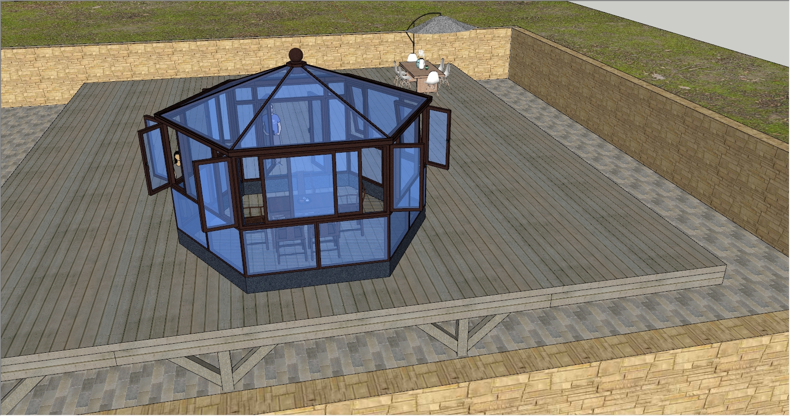 新中式风格八角形的阳光房设计效果图