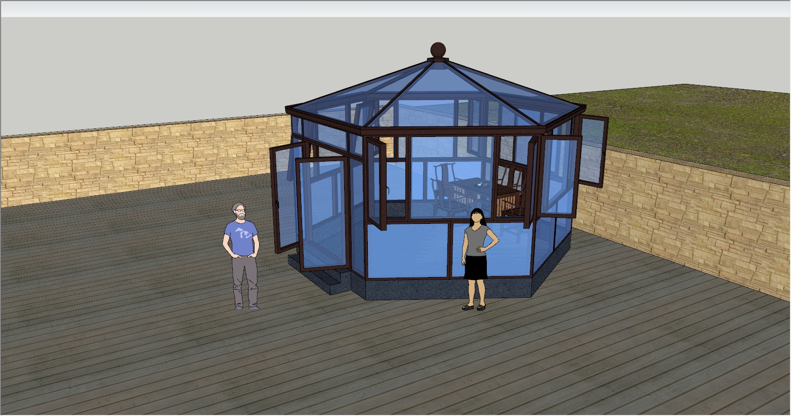 新中式风格八角形的阳光房设计效果图