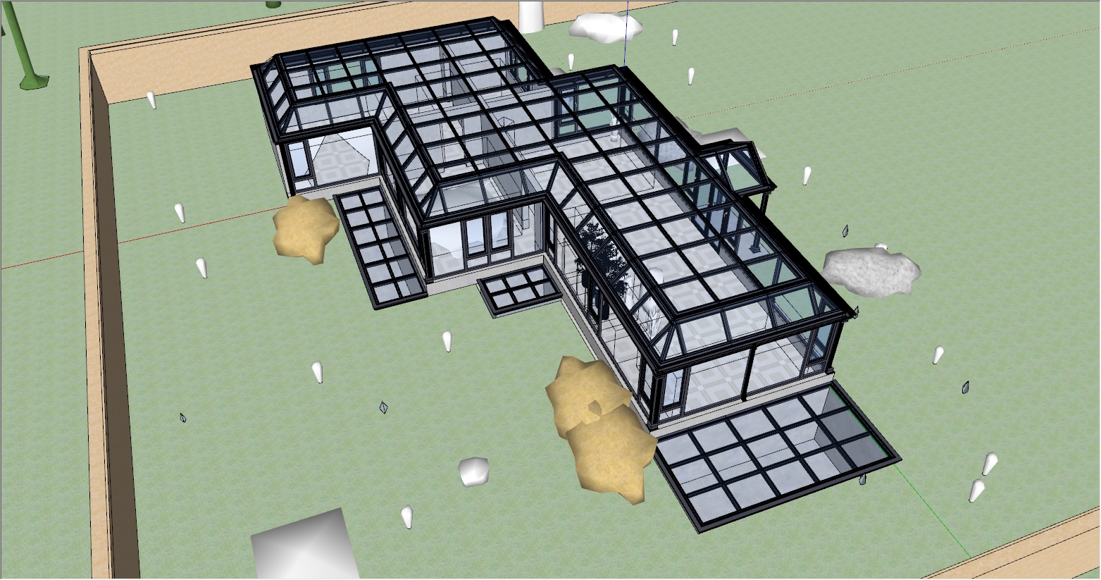 大型钻石顶庭院阳光房设计SU效果图