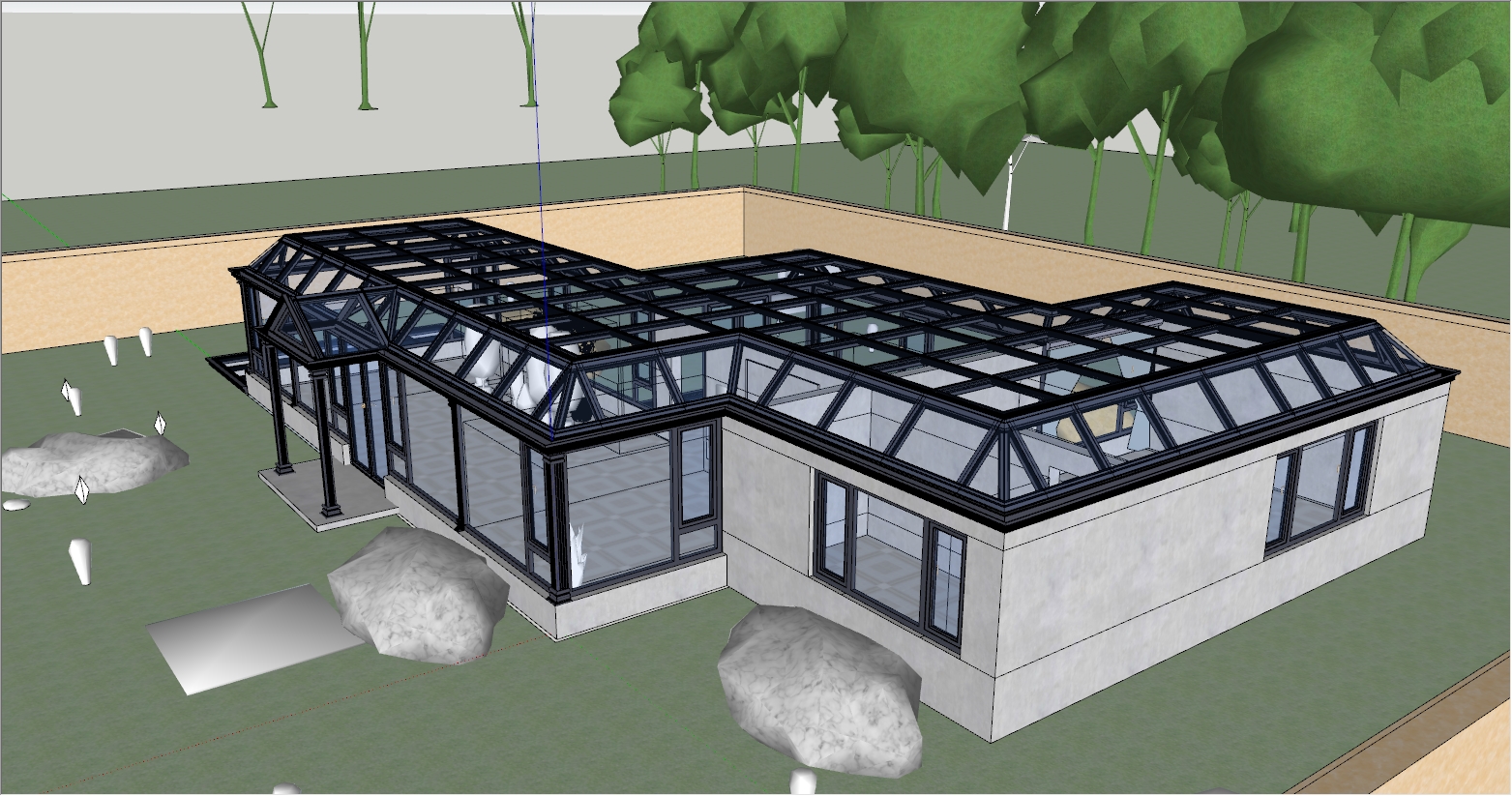 大型钻石顶庭院阳光房设计SU效果图