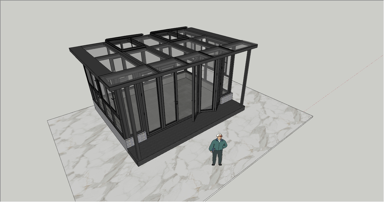 高端带电动天窗、折叠门阳光房SU设计效果图