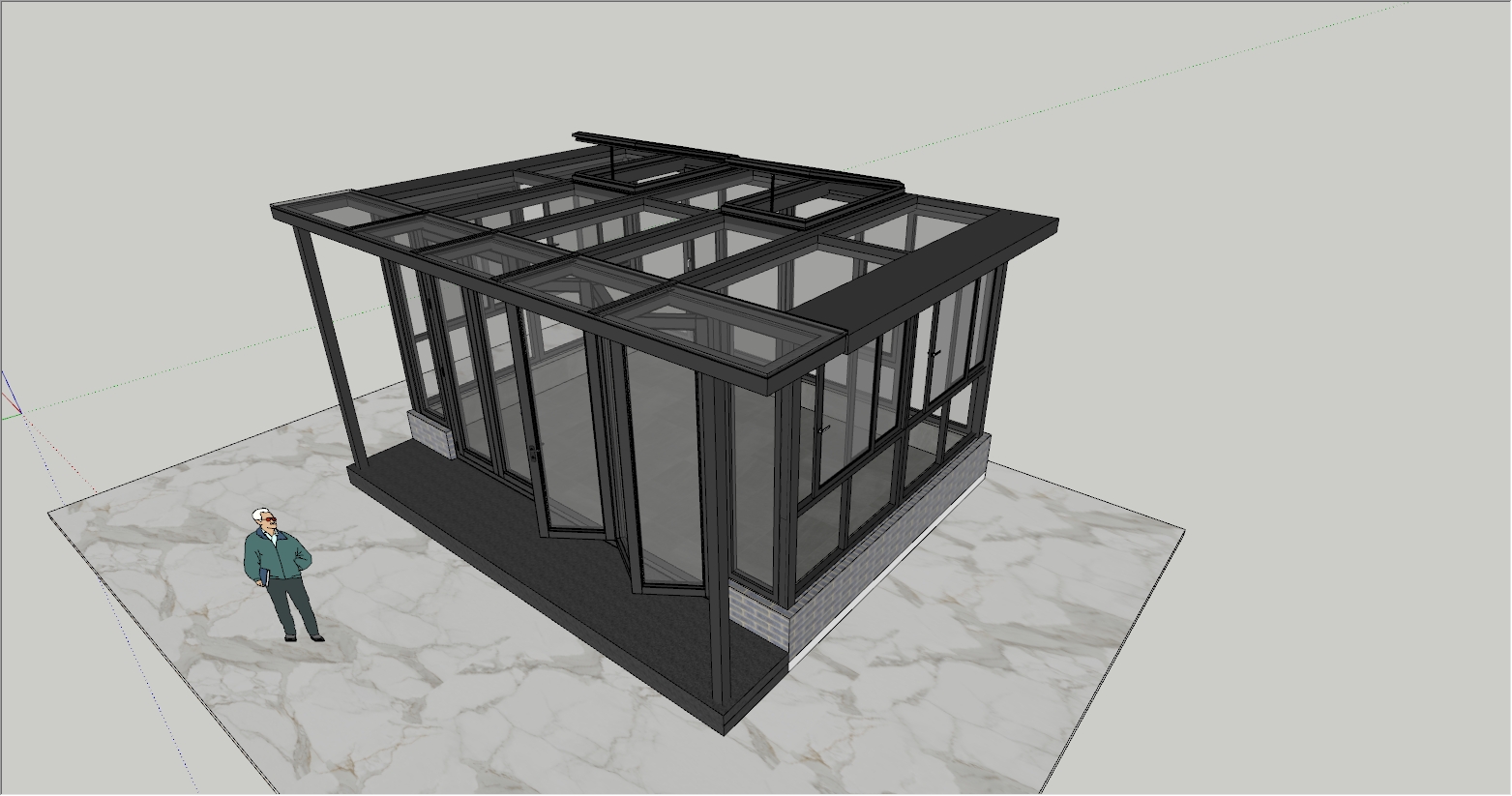 高端带电动天窗、折叠门阳光房SU设计效果图