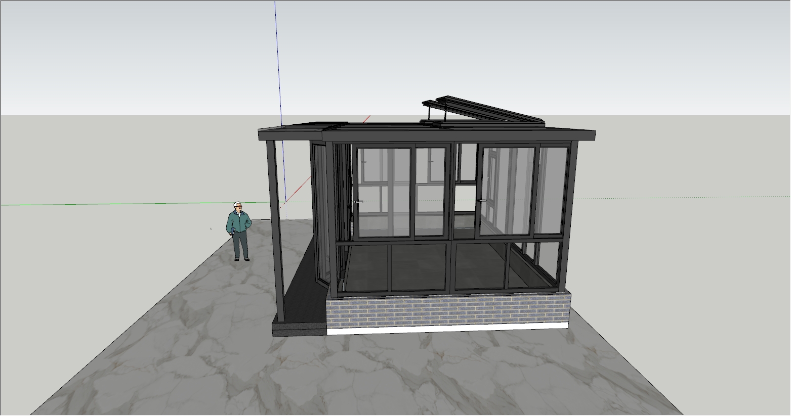 高端带电动天窗、折叠门阳光房SU设计效果图