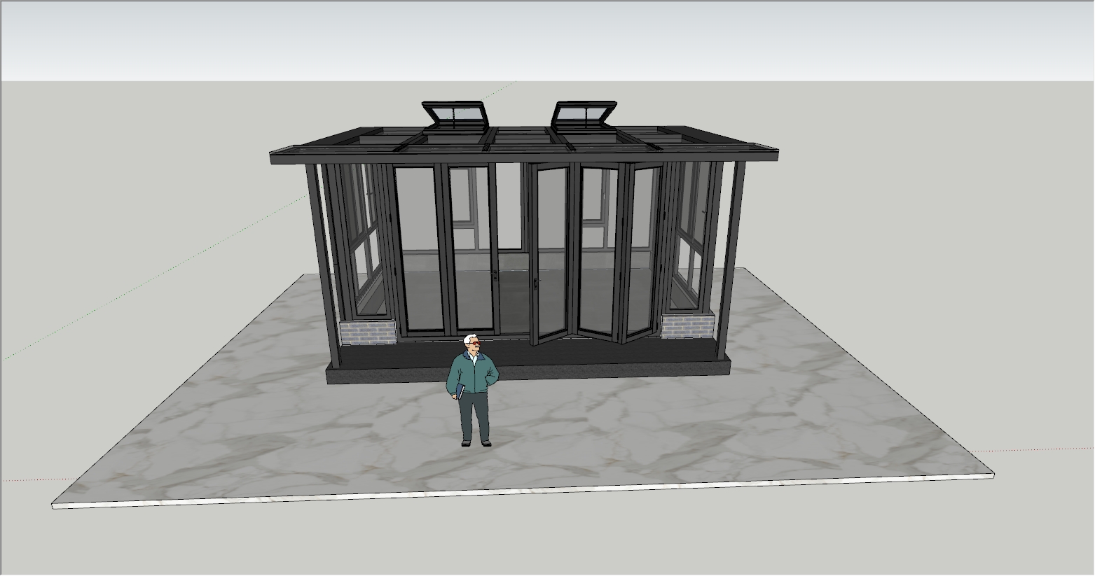 高端带电动天窗、折叠门阳光房SU设计效果图