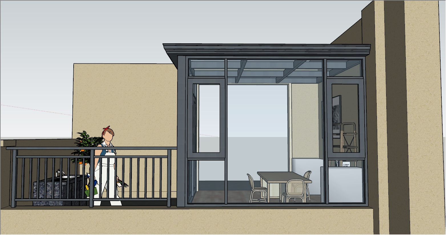 兼具休闲与实用的小型露台阳光房设计SU效果图