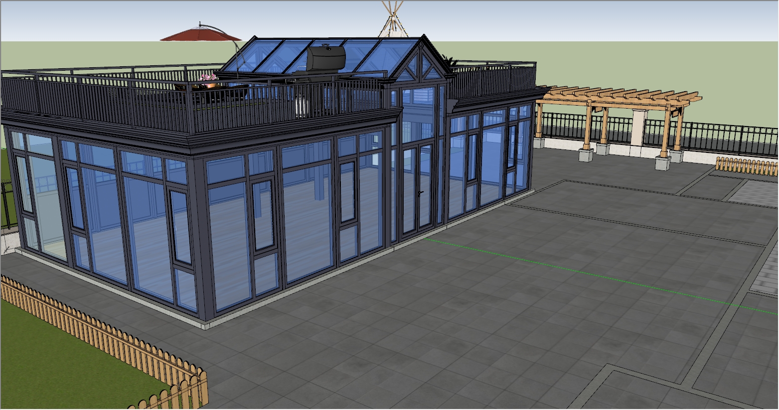 高端庭院独立复合型休闲阳光房设计SU效果图