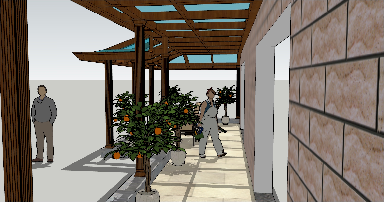 自建房庭院后院半室内阳光房设计效果图