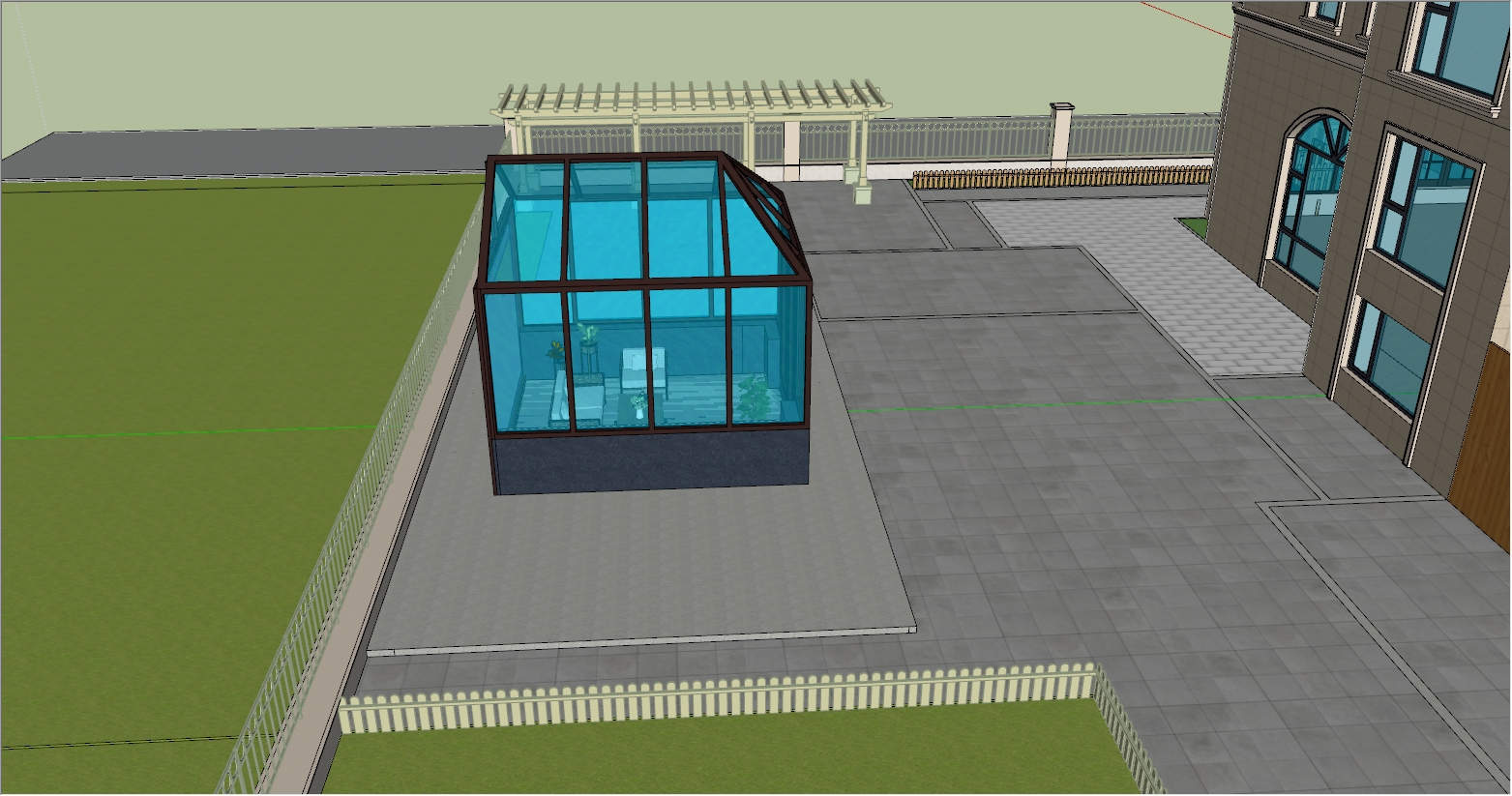 小型庭院阳光房茶室SU设计效果图