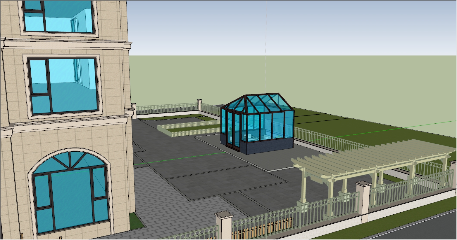 小型庭院阳光房茶室SU设计效果图