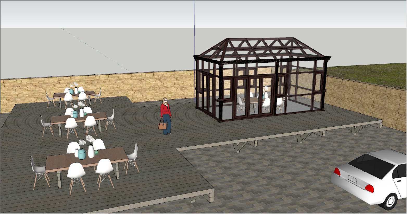 现代欧式简约风格庭院阳光房设计SU效果图