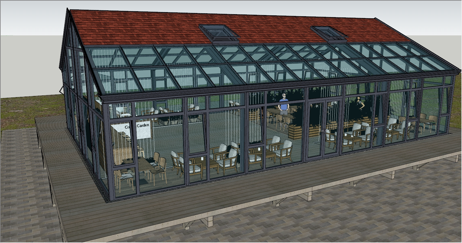 景区公园人字顶咖啡馆阳光房设计SU效果图