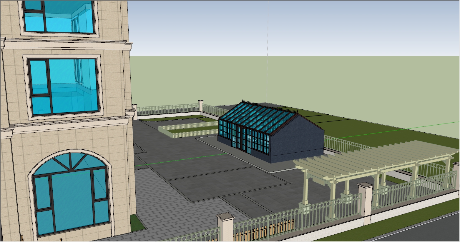 现代欧式混搭风格庭院阳光房SU设计效果图