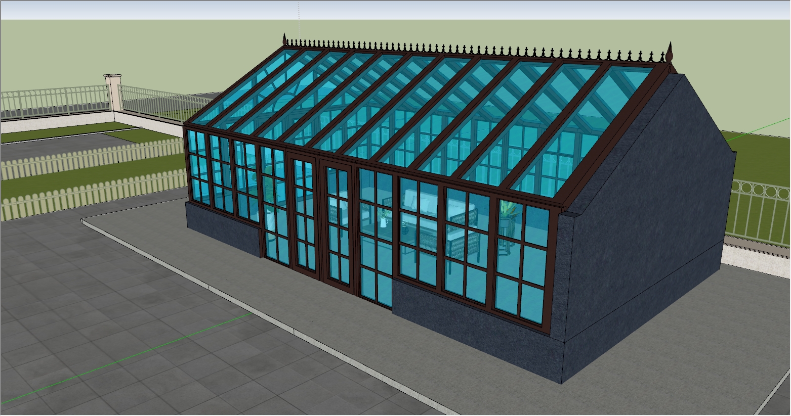 现代欧式混搭风格庭院阳光房SU设计效果图