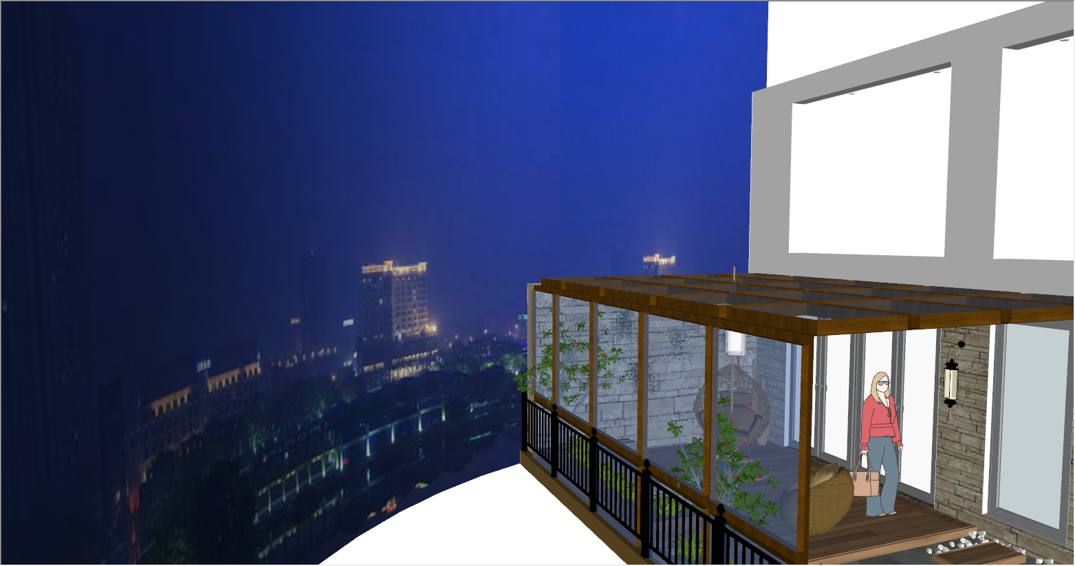 城市二楼露台阳光房茶室SU设计效果图全解析