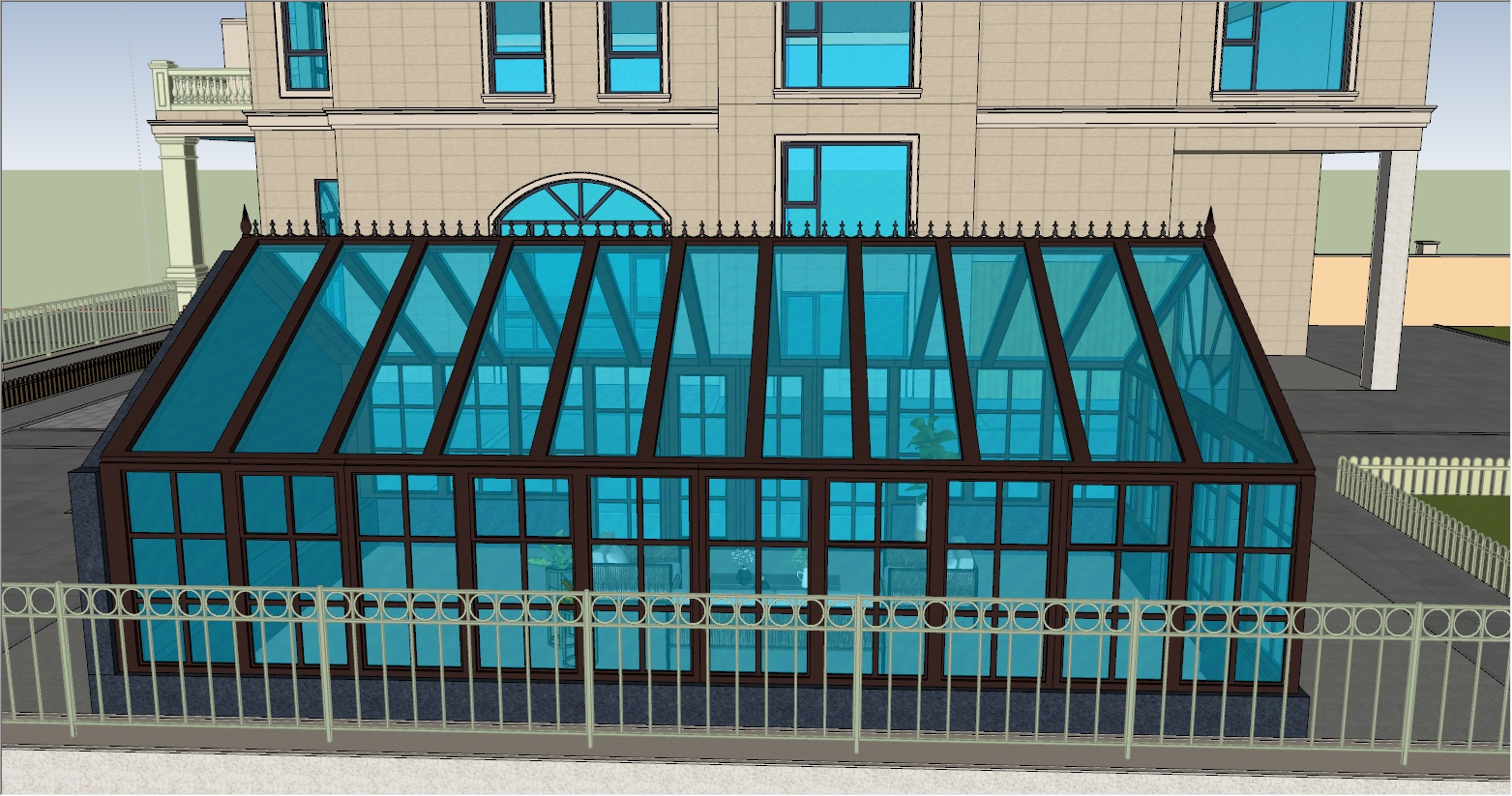 现代欧式混搭风格庭院阳光房SU设计效果图