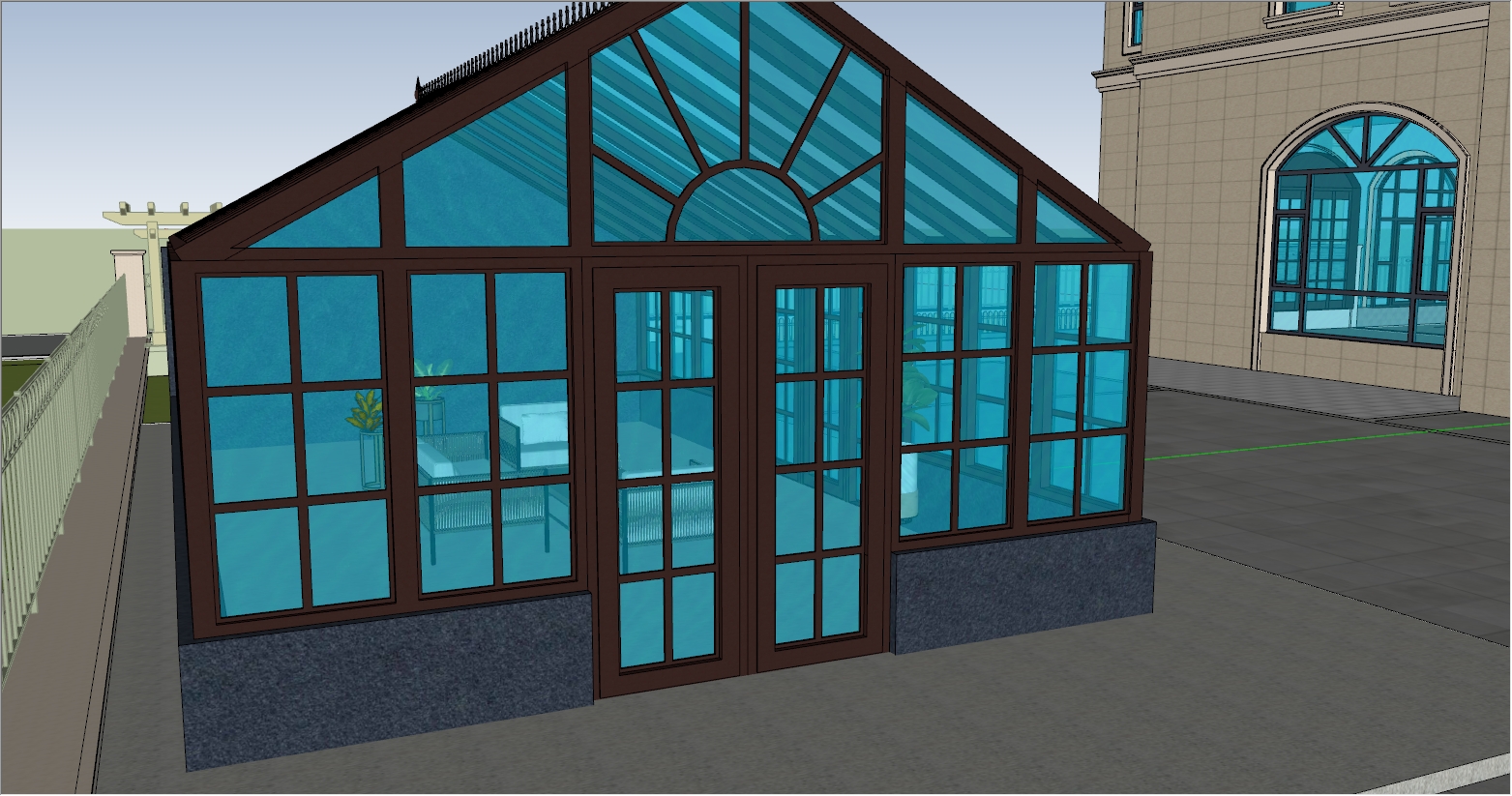 现代欧式混搭风格庭院阳光房SU设计效果图