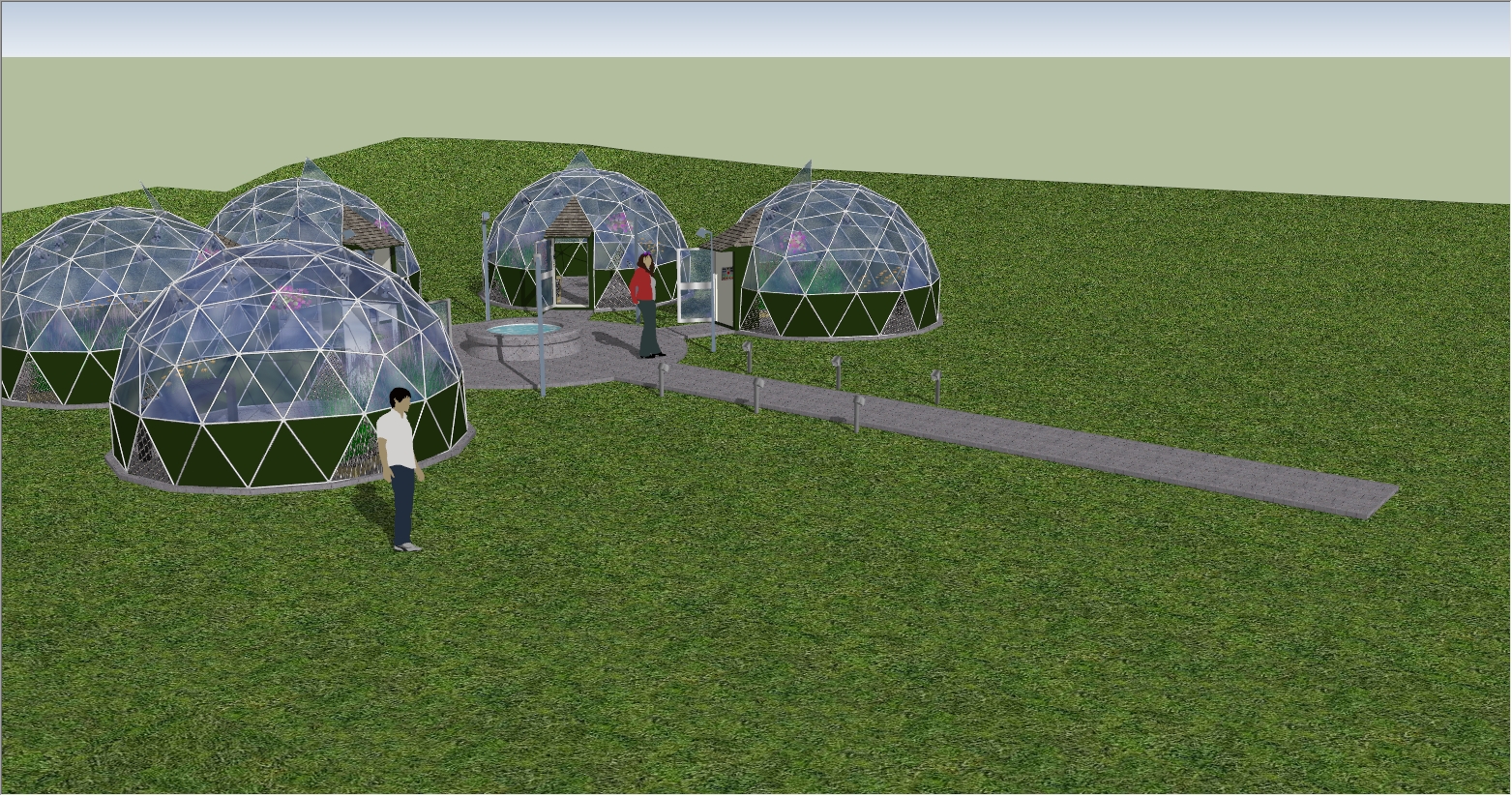 圆形玻璃房度假村民宿民房设计SU效果图