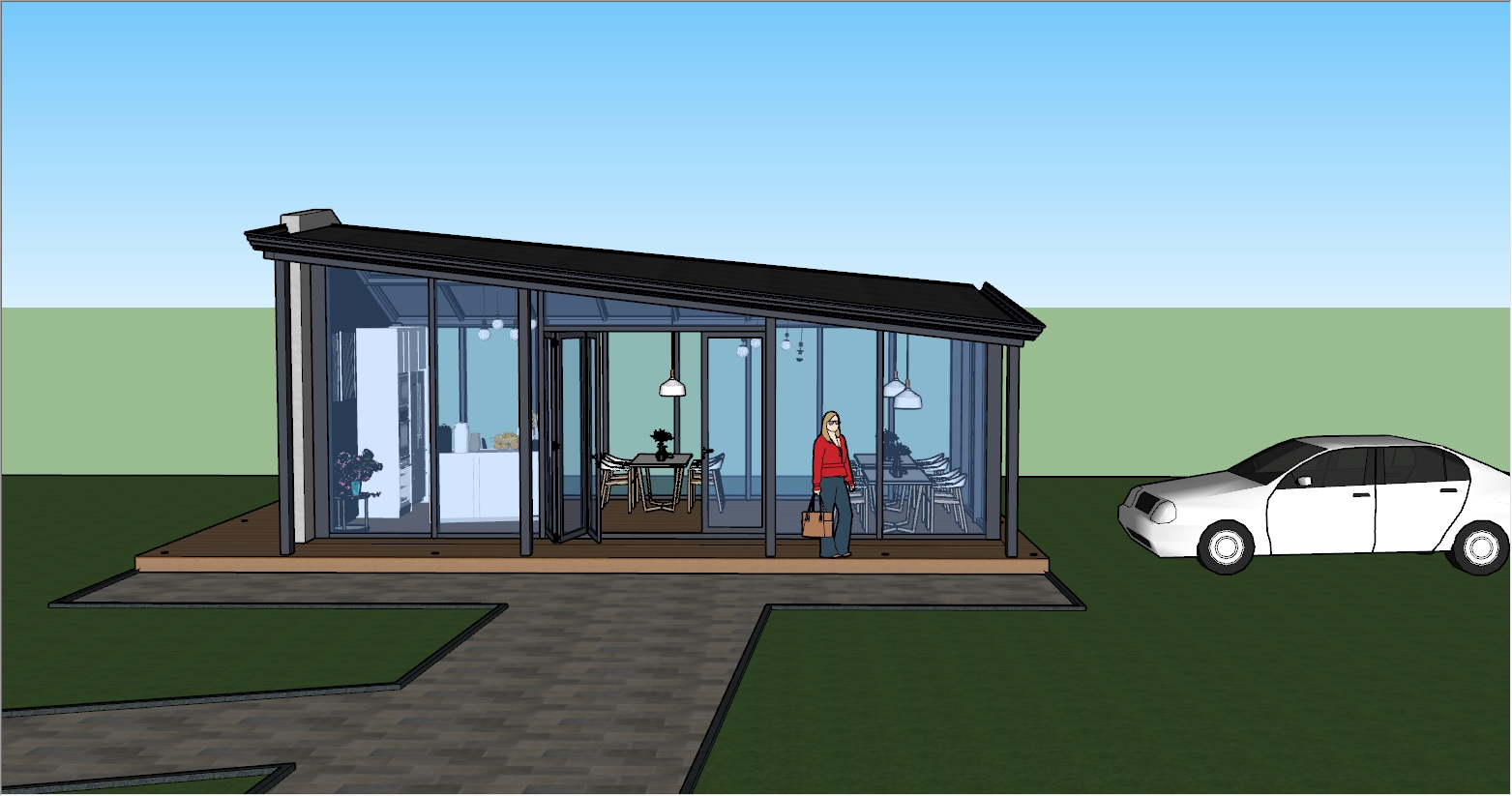 景区异形顶阳光房咖餐厅SU设计效果图